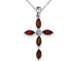 1.50 Carat (ctw) Garnet Cross Pendant Necklace in Sterling Silver with Chain